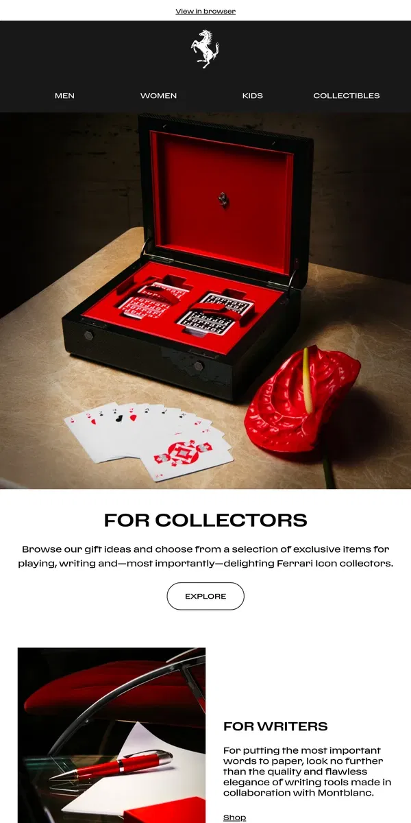 Email from Ferrari. Gift guide: Collectors' Icons