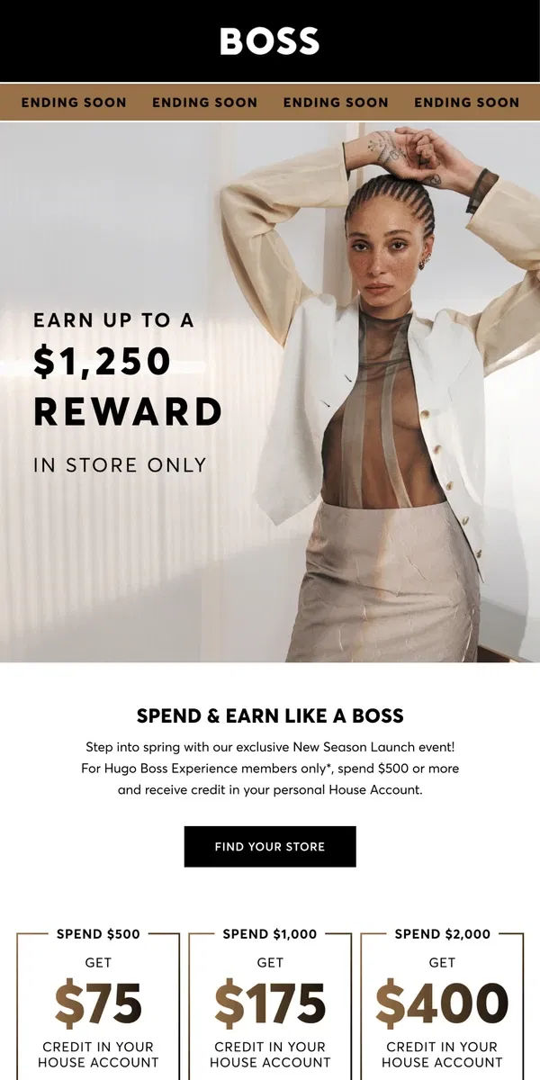 Email from HUGO BOSS. Get up to $1,250 in rewards!