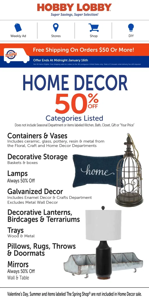 Email from Hobby Lobby. Click, Shop & Save With Free Shipping! 🔥