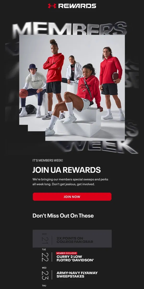 Email from Under Armour. Members Week Starts Today!