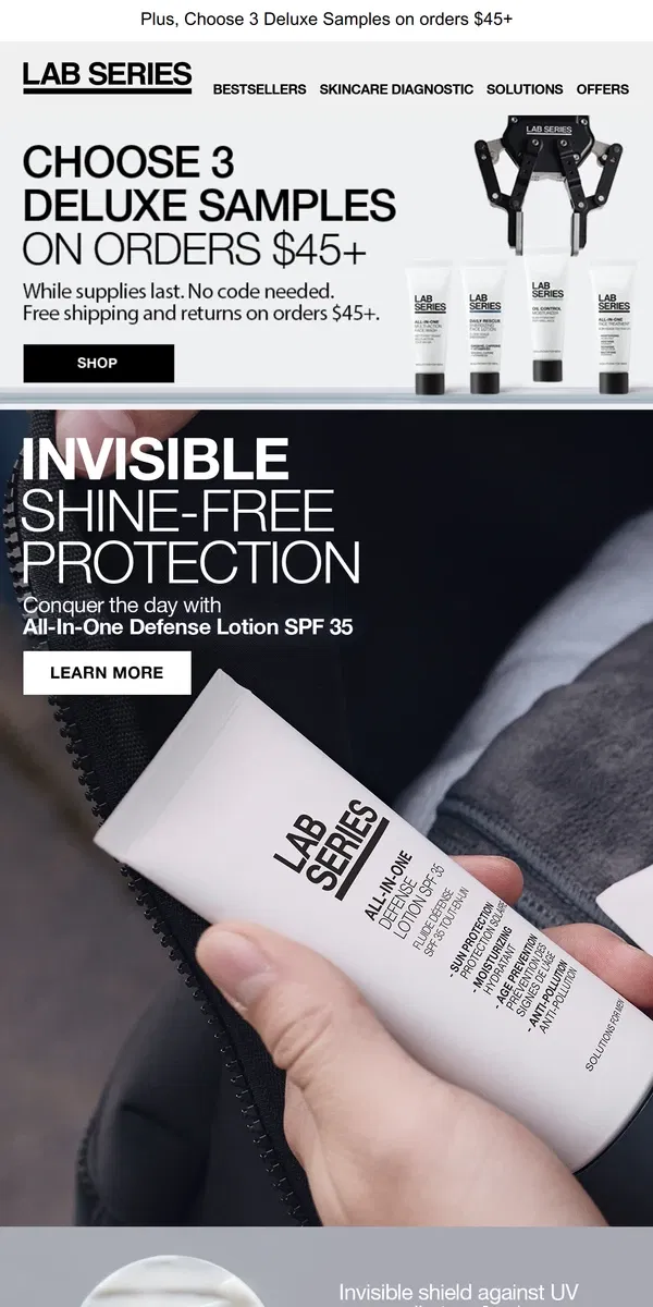 Email from Lab Series. All Day Defense Lotion - Invisible, Shine-Free Protection