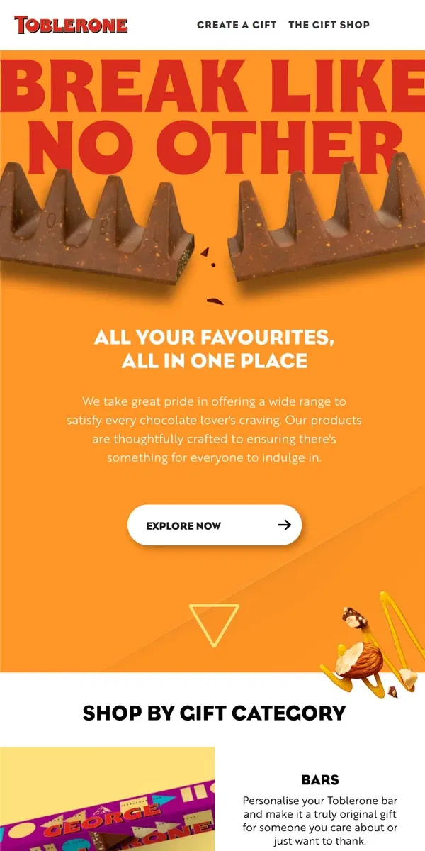 Email from Toblerone. Indulge in your favourites