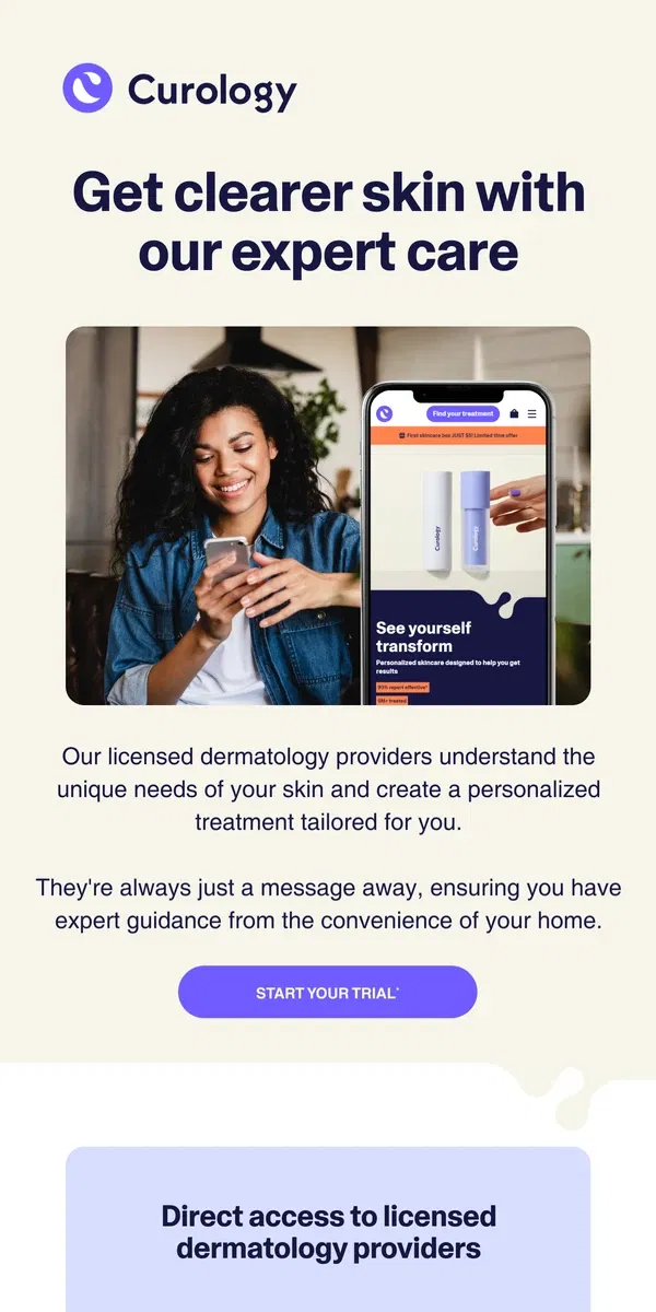 Email from Curology. Personalized skincare by experts