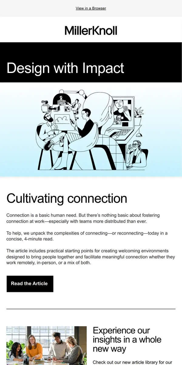 Email from Herman Miller. Cultivate connection in a distributed world