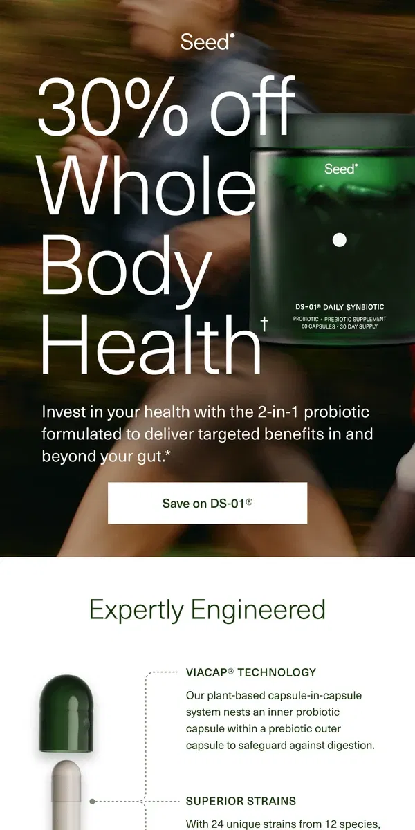 Email from Seed. 30% off next-level health.