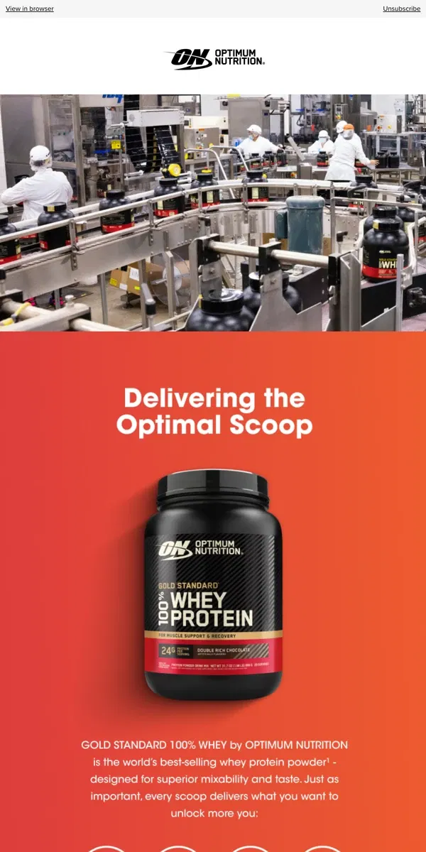 Email from Optimum Nutrition. Discover the Meaning of “Made with More” 🔎