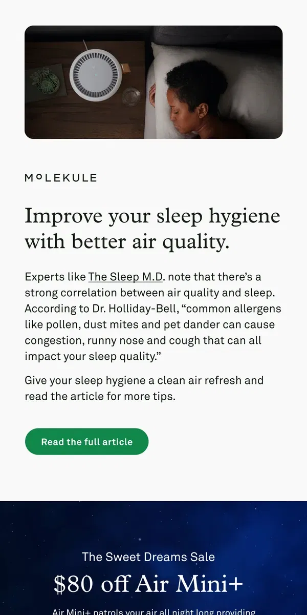 Email from Molekule. 💤😴💤 3 Tips for Deeply Restorative Sleep