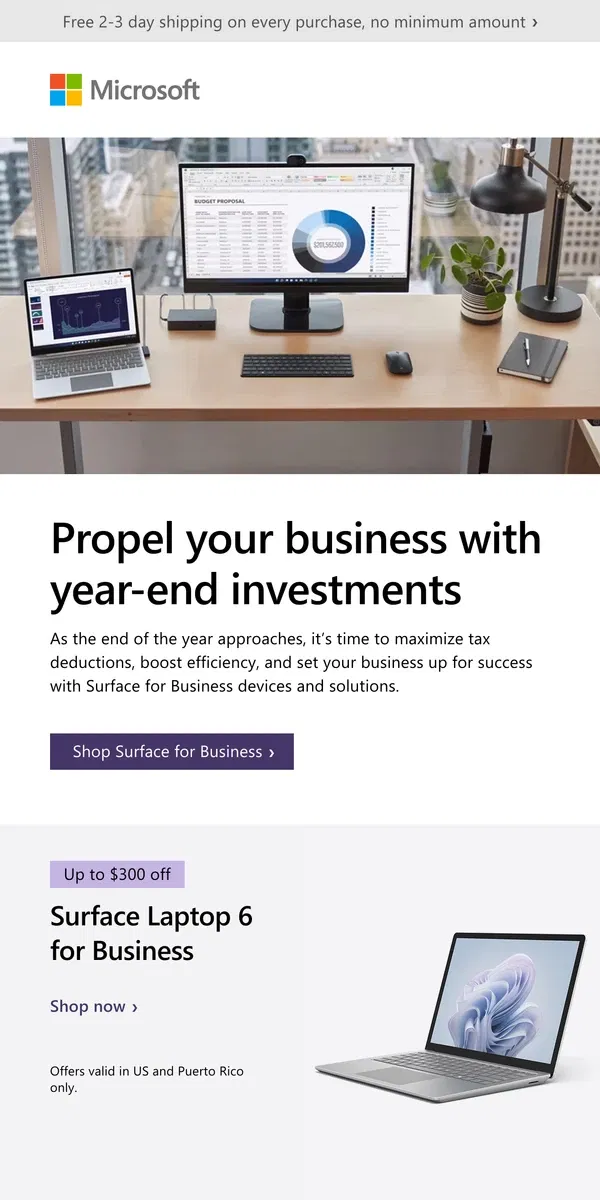 Email from Microsoft Store. End-of-year deals for small businesses