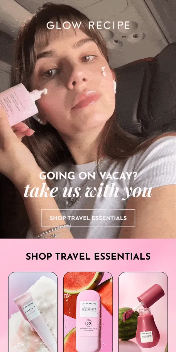 Email from Glow Recipe. In flight skincare essentials