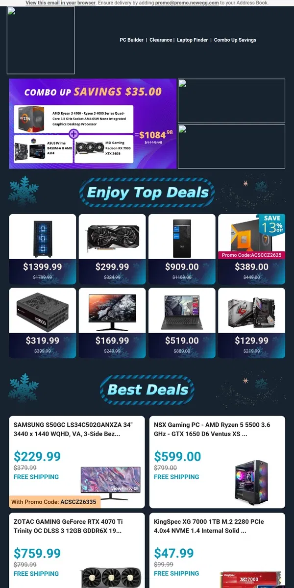 Email from Newegg. 💪 $389.00! AMD Ryzen 7 7800X 🔥