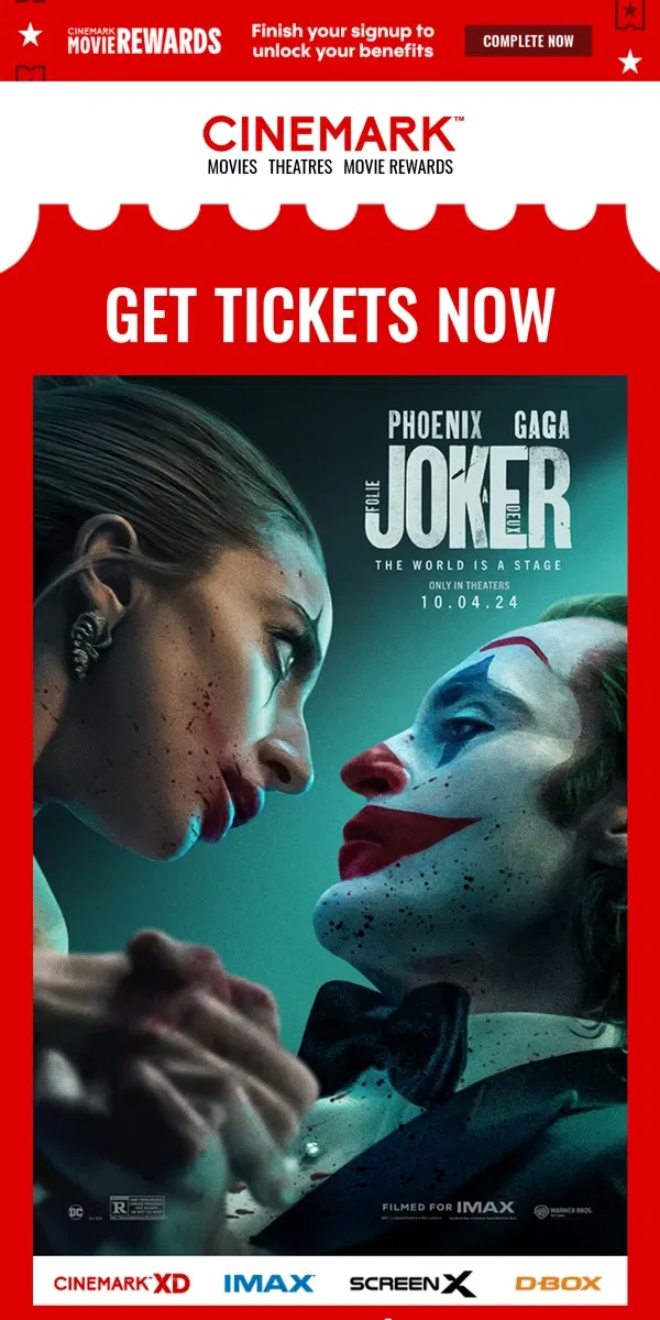 Email from Cinemark. JOKER: FOLIE À DEUX 10/4 🤡