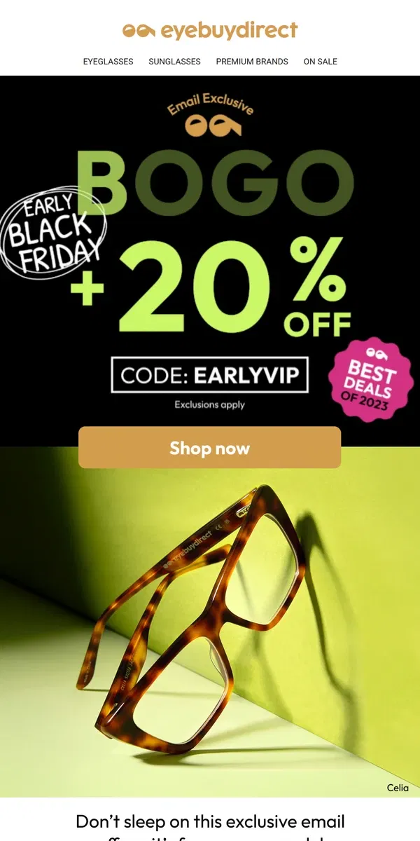 Email from Eyebuydirect. Email Exclusive ⏰ Do not hit snooze on these savings! 🎉