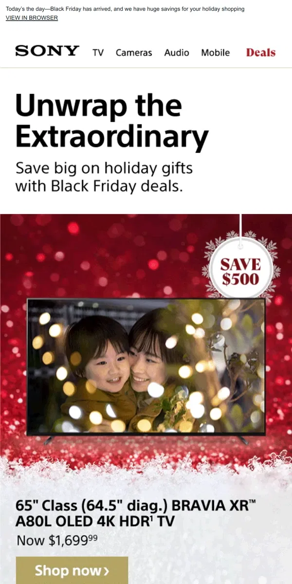 Email from Sony. It’s Black Friday 🎁 See Your Custom TV Deal + More Huge Savings