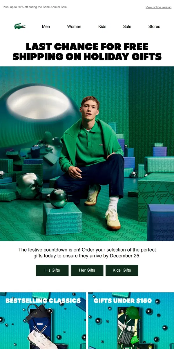 Email from Lacoste. FINAL CALL | Order Now to Receive by December 25