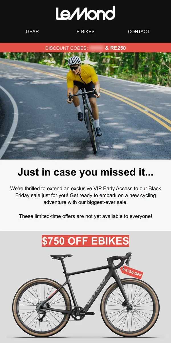 Email from LeMond. LeMond's Biggest Ever Sale!