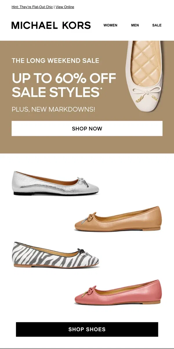 Email from Michael Kors. Up To 60% Off Sale Shoes