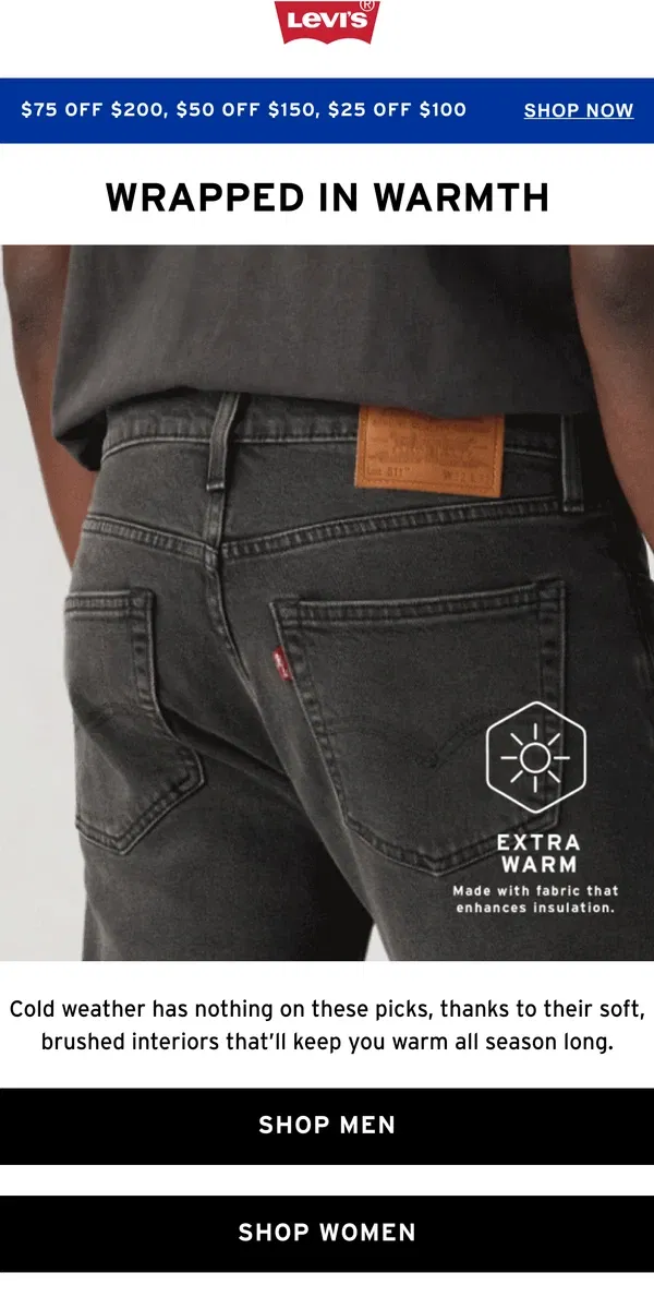 Email from Levi's. Supersoft and super warm