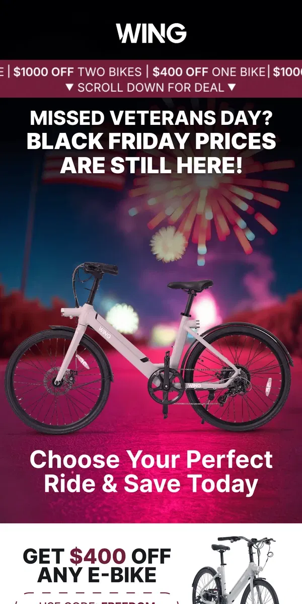 Email from Wing Bikes. Get up to $1000 off 🚲