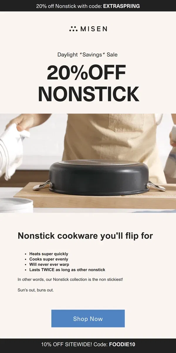 Email from Misen. Ends tonight! 20% Off Our Nonstick Collection