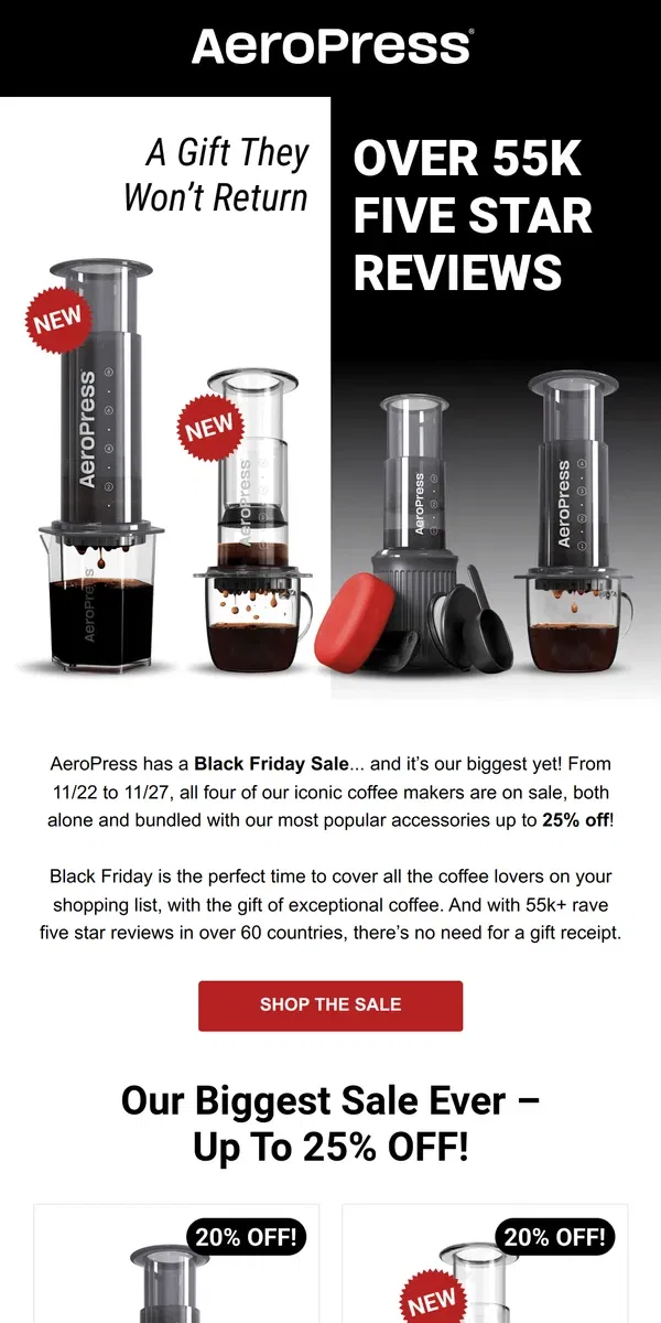 Email from AeroPress. Up to 25% Off All Coffee Makers and Bundles