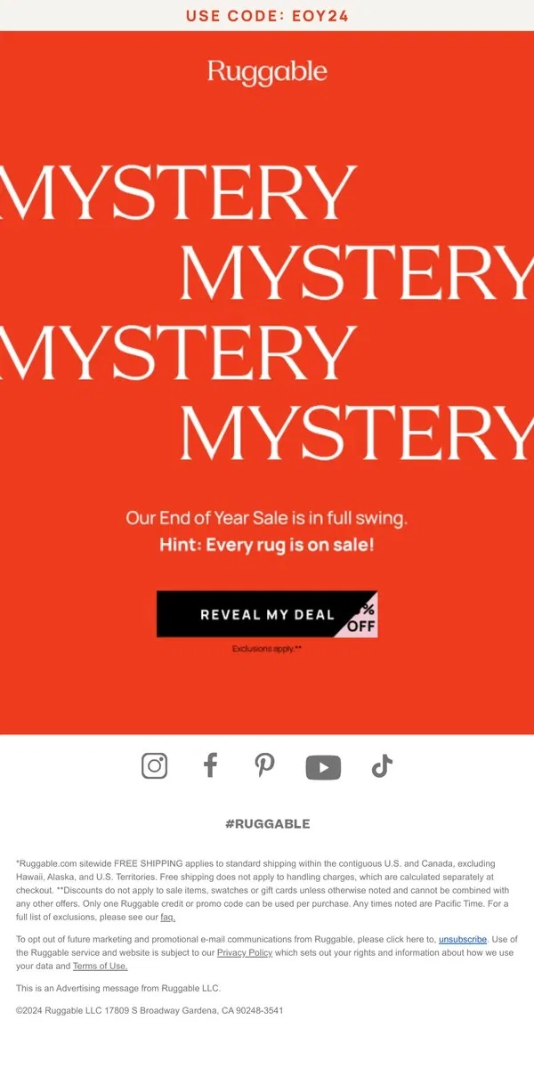 Email from Ruggable. Guess what? A Mystery Sale awaits you 🔮