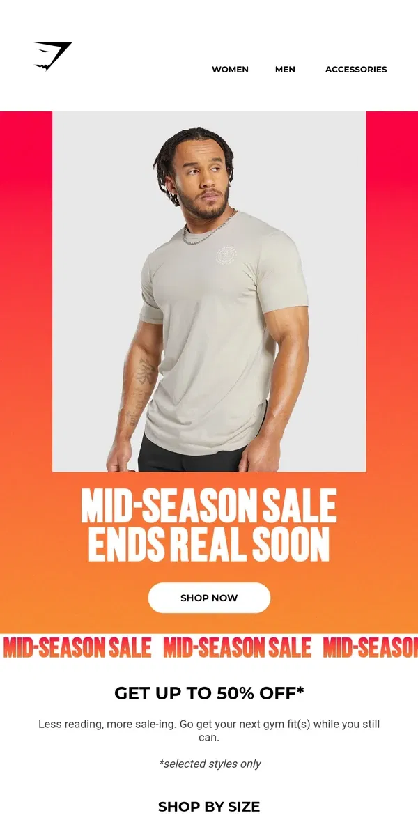 Email from Gymshark. Up to 50% off*. Ending soon. Uh oh.