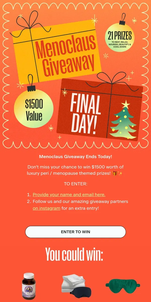 Email from Rootless. LAST CHANCE! Our Menoclaus giveaway ends today! 🎁