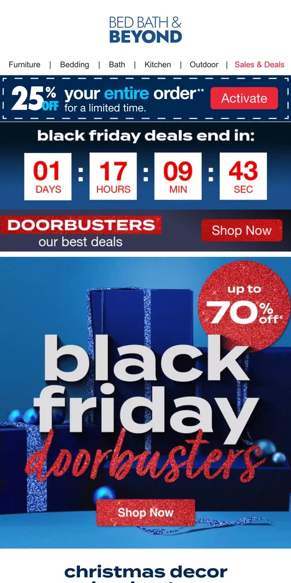 Email from Bed Bath & Beyond. 🚨 Black Friday Doorbusters Are Back—Hurry & Save! 🚨