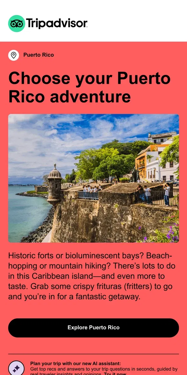 Email from Tripadvisor. Your next getaway: Puerto Rico