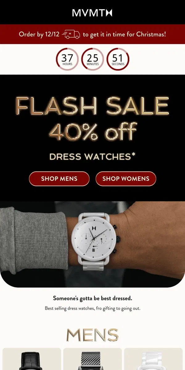 Email from MVMT. 40% off Dress Watches 🎉