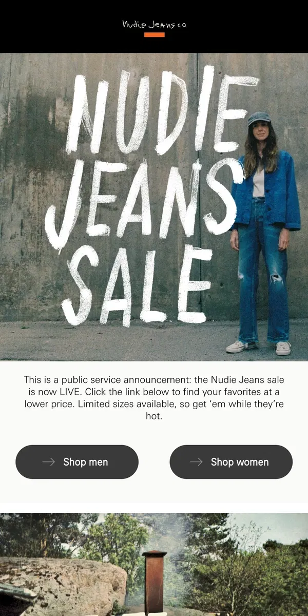 Email from Nudie Jeans. Nudie Jeans sale is live online!