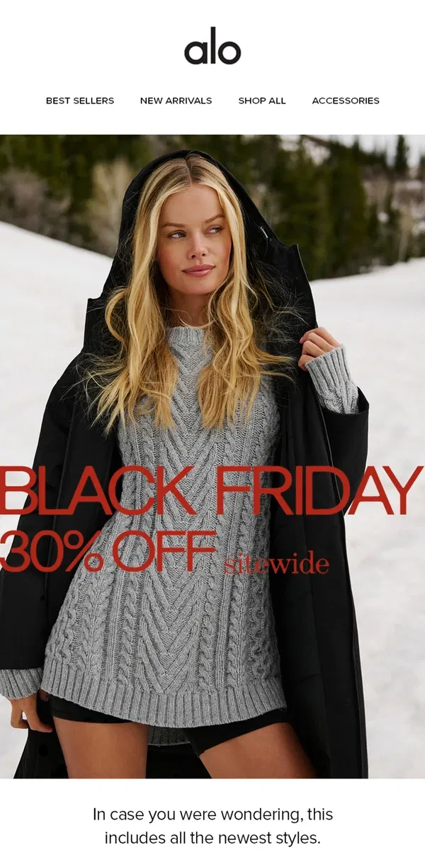 Email from Alo Yoga. 30% off Winter '24 styles