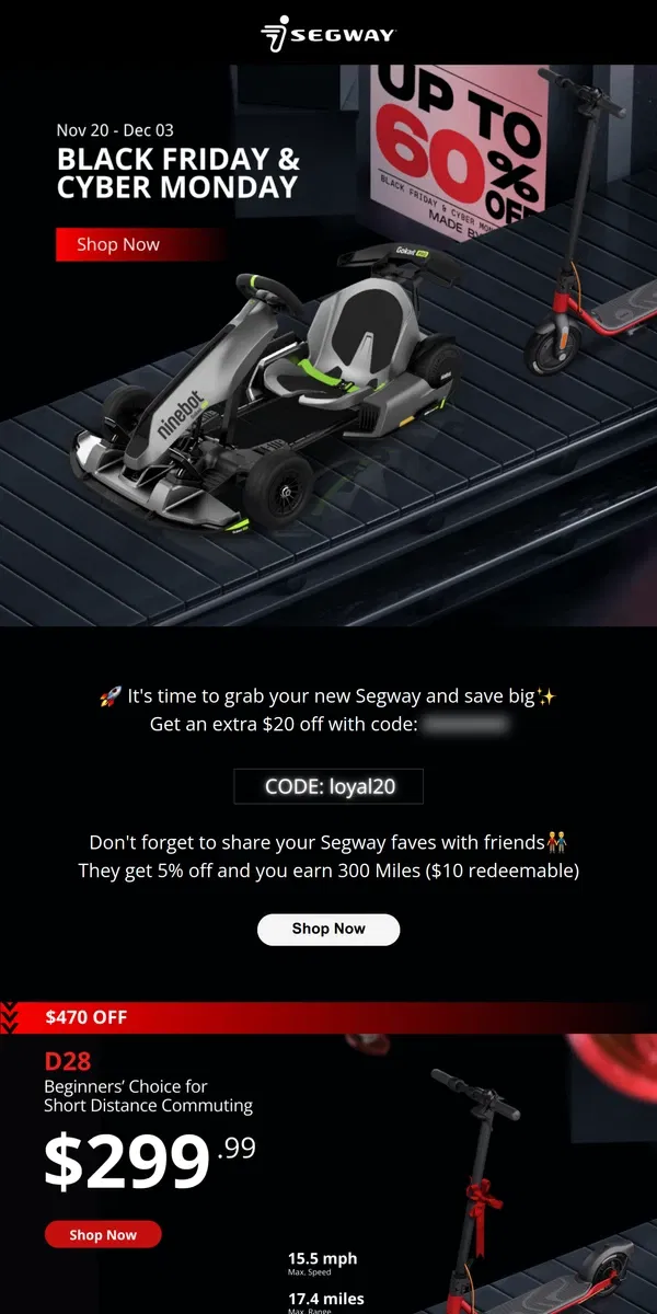 Email from Segway. Black Friday Starts NOW ⏰ Up to 65%