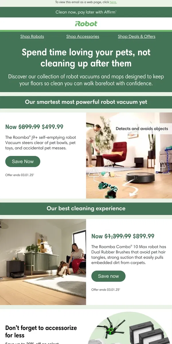 Email from iRobot. Have a pet? Let us help with the cleanup for less.