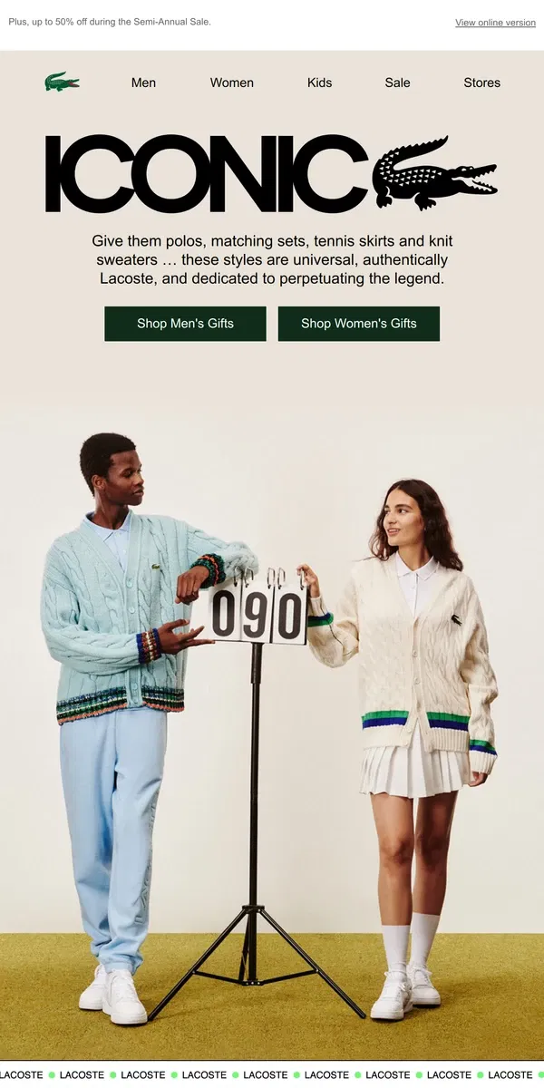 Email from Lacoste. Top Gifts: The Lacoste Icons