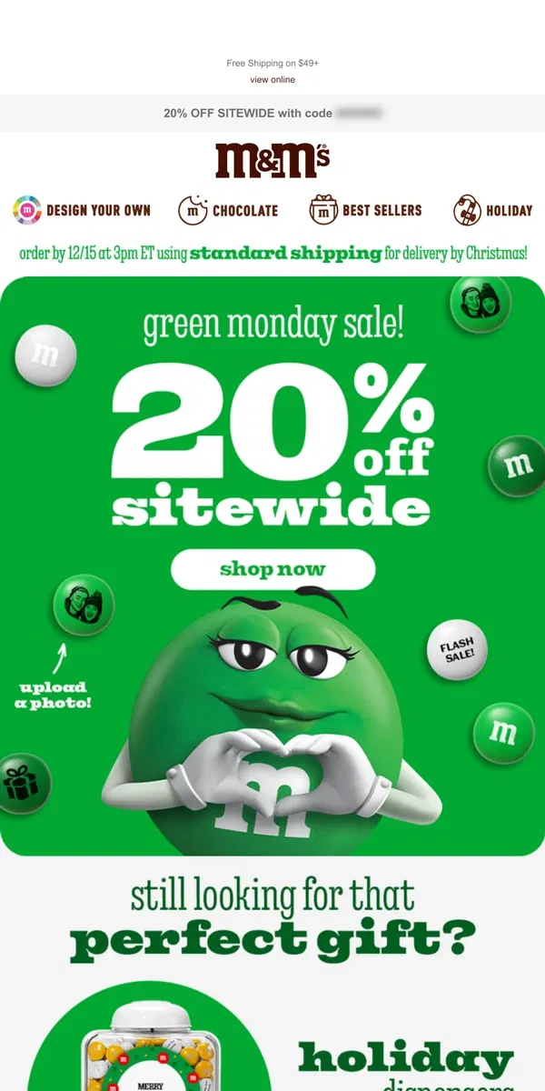 Email from M&M's. 💚 Green's Giving 20% Off Sitewide