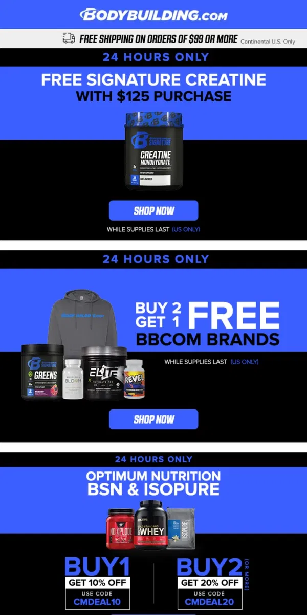 Email from Bodybuilding.com. 🚨 Last Chance for BBcom BOGO Deal & Free Gift Offer! 🚨