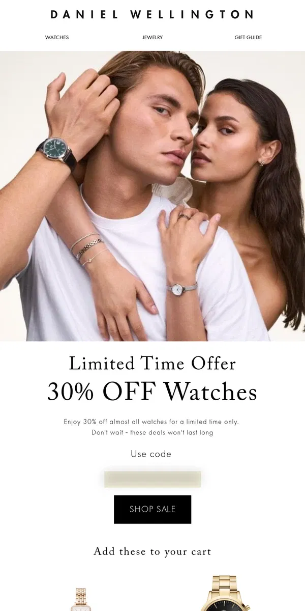 Email from Daniel Wellington. 30% OFF Watches