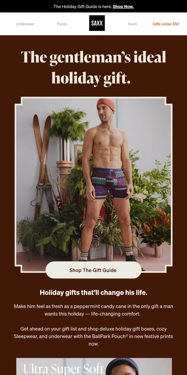 Email from SAXX Underwear. Just in: The only gift guide that’ll change his life 🎁🎁