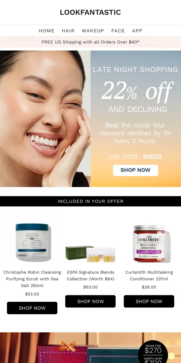 Email from LOOKFANTASTIC. Your Time Starts NOW! 22% Off & Declining 🏃‍♂️