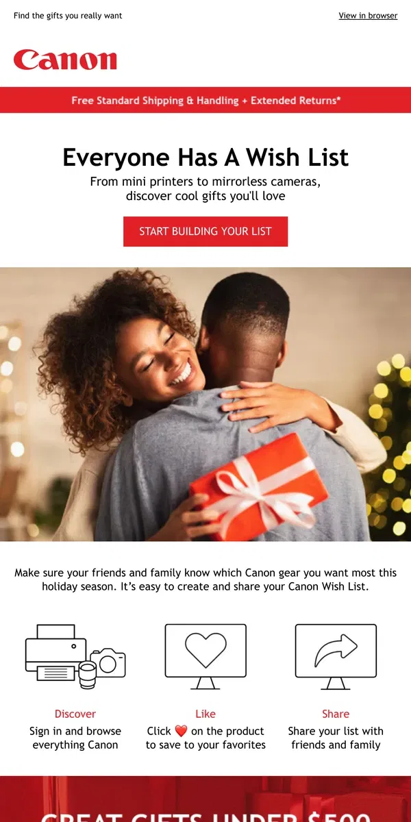 Email from Canon. Start Your Wish List With Canon💖