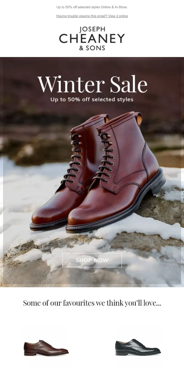 Email from Joseph Cheaney. Winter Sale Now On!