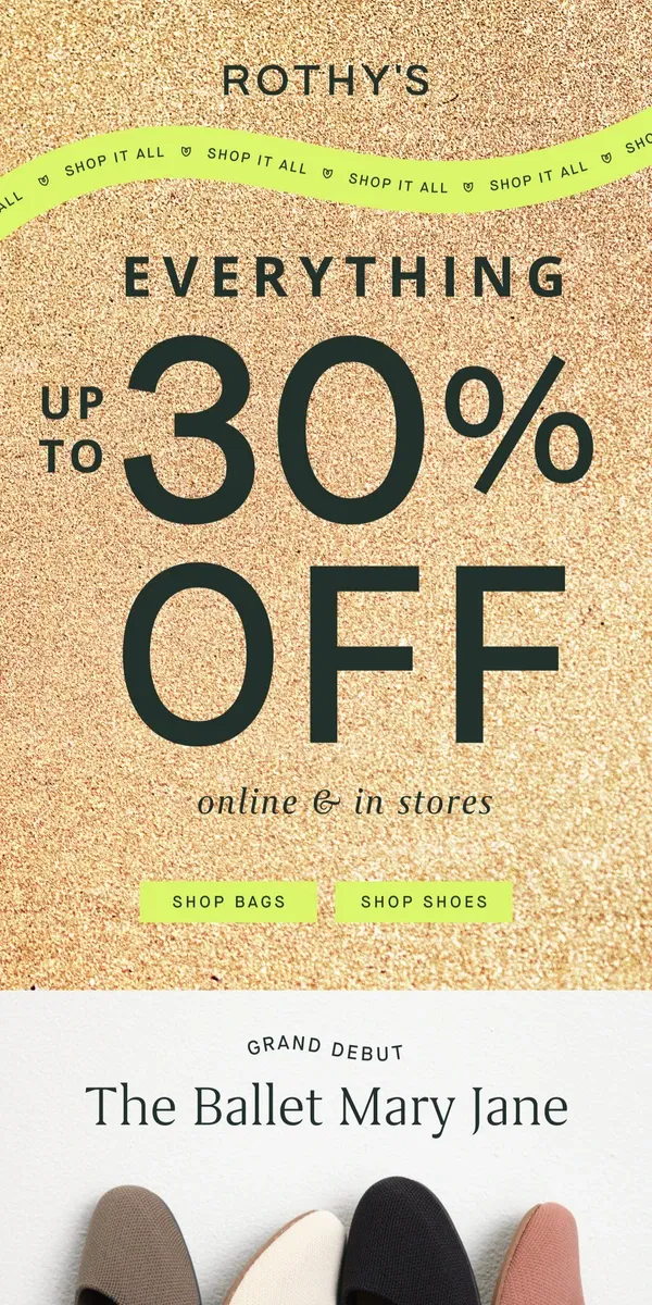 Email from Rothy's. Omg! Shop everything ON SALE! 🤩