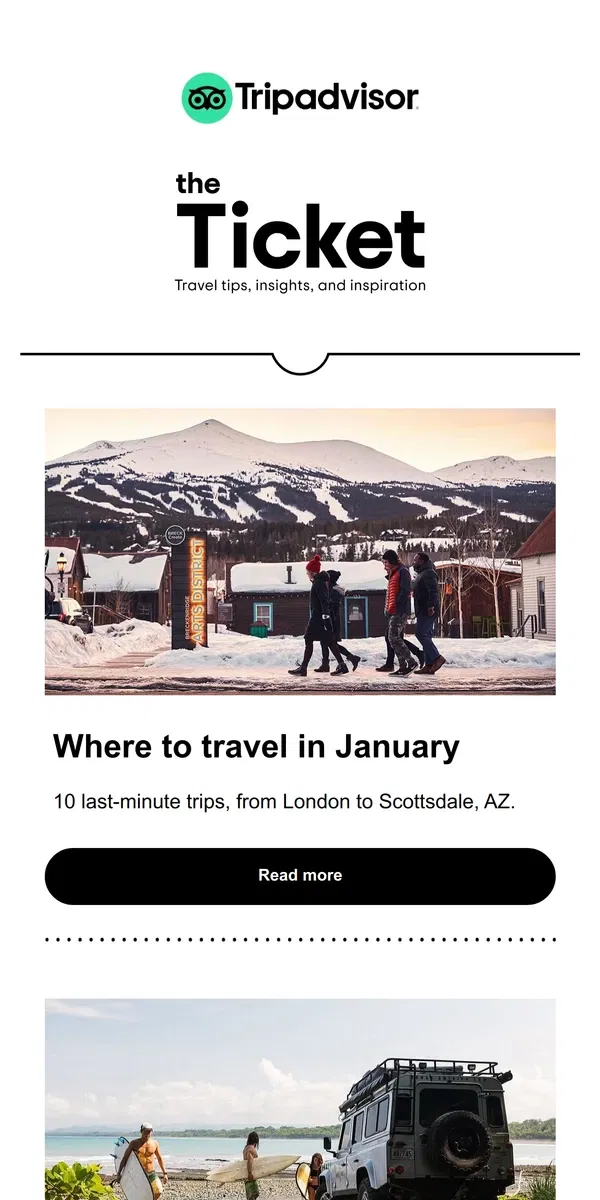 Email from Tripadvisor. 3 tropical vacations to distract you from January 🌴