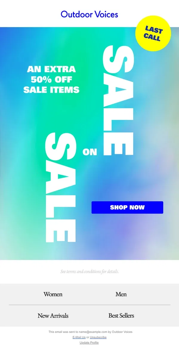 Email from Outdoor Voices. Almost Over: Sale on Sale