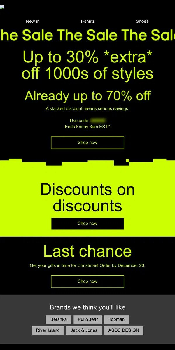 Email from ASOS. Up to 30% *extra* off 1000s of Sale styles