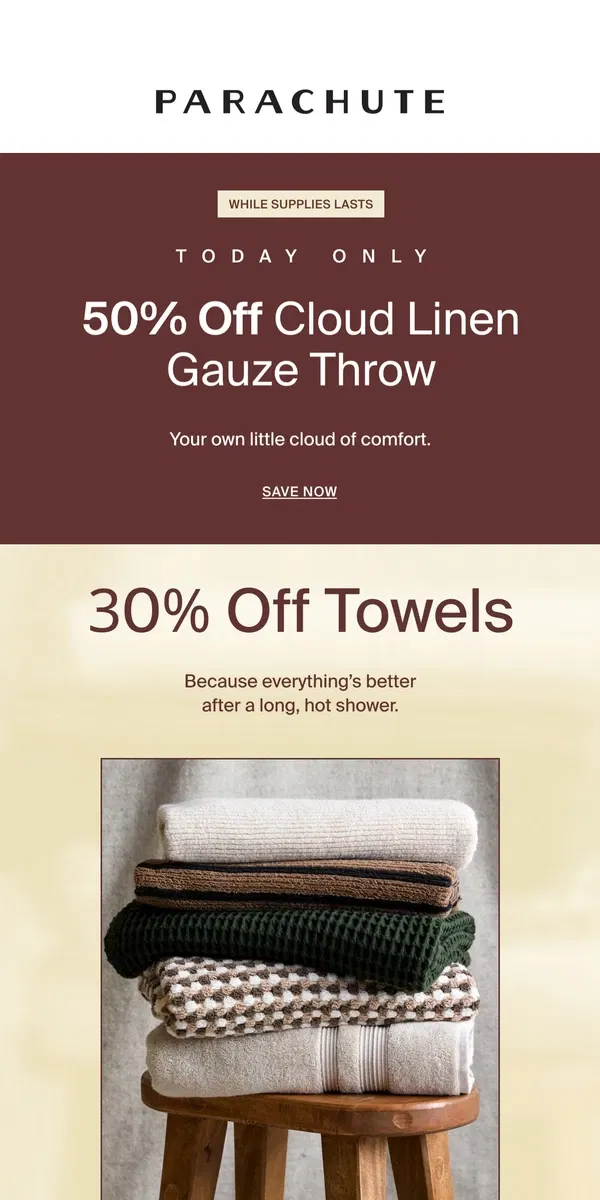 Email from Parachute Home. Today Only: 50% Off Cloud ☁️ Linen Gauze Throw