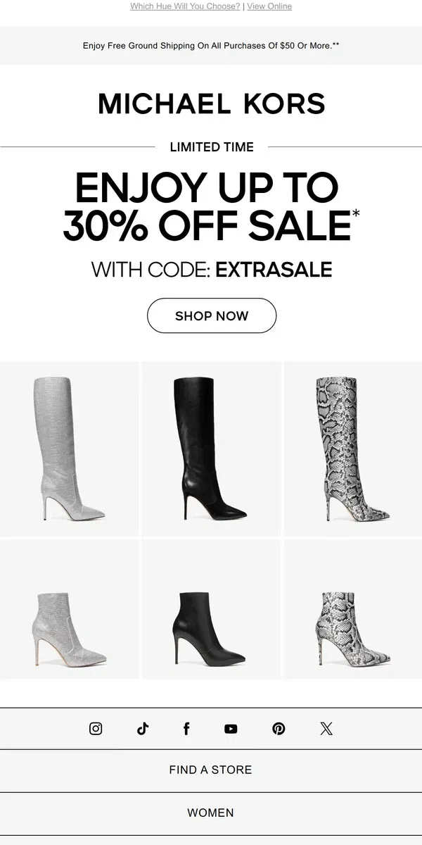 Email from Michael Kors. Up To 30% Off Eye-Catching Boots