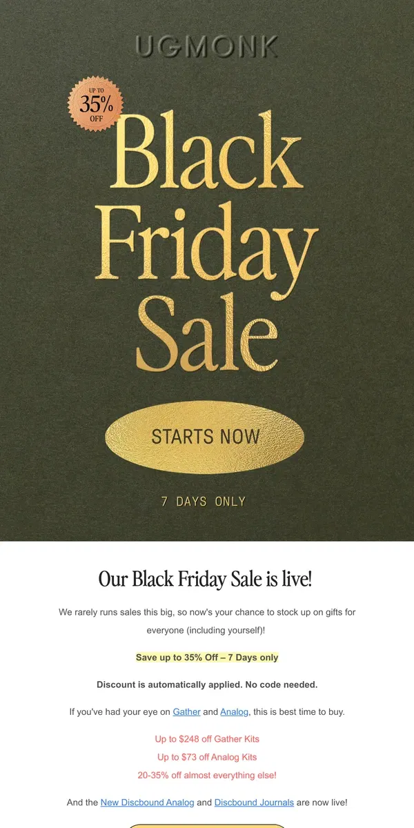 Email from Ugmonk. 🎁 IT'S LIVE – Ugmonk Black Friday – Up to 35% OFF