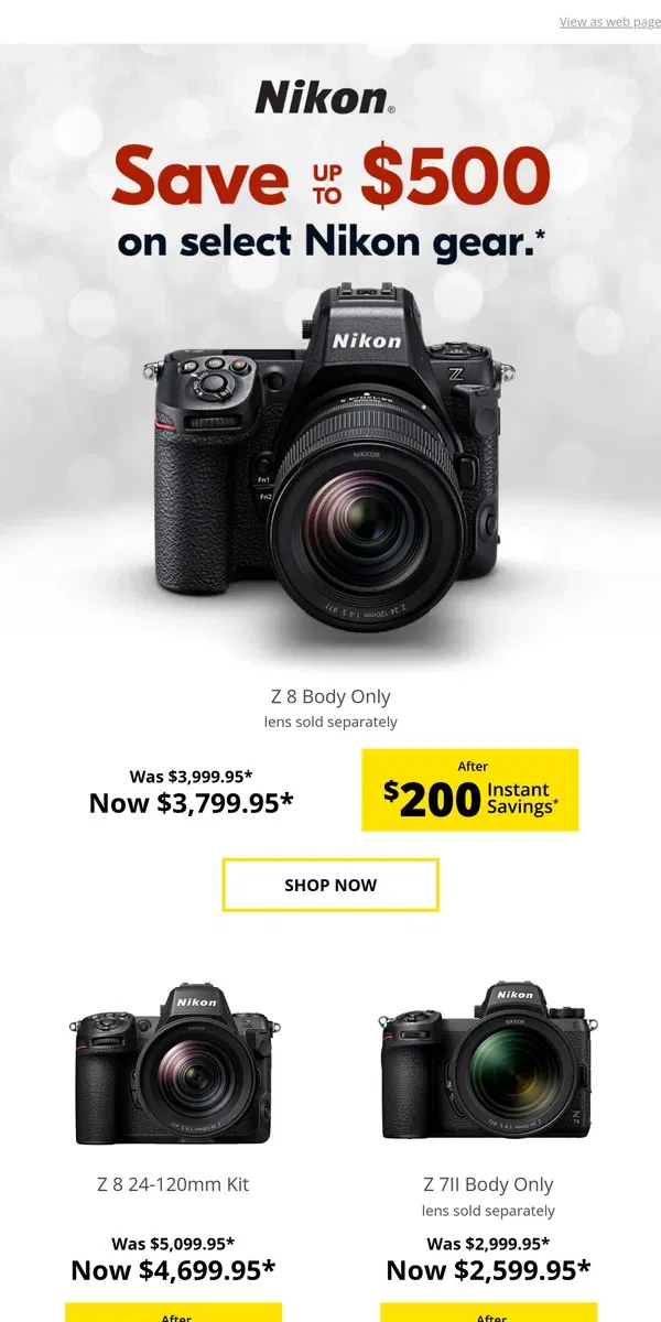 Email from Nikon. ON SALE NOW! Save up to $500!